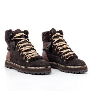 See by Chloe Women Eileen Lace-up Brown Leather Boots Size 9 EUR 39 BRAND NEW